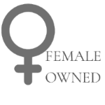 Gray female symbol with 'FEMALE OWNED' text on a white background